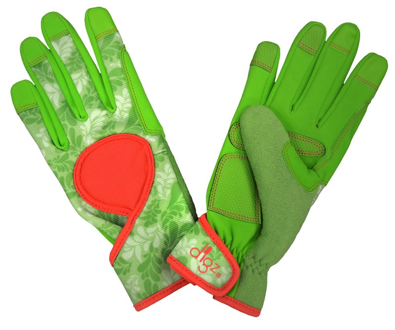 DIGZ Signature High Performance Garden Gloves for Women, Thorn Proof Gardening Gloves, Touchscreen Compatible, Reinforced Palm & Knuckle Padding for Protection, Small, 1-Pack, Green Leaves Pattern | 7651 - Image 1