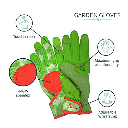 DIGZ Signature High Performance Garden Gloves for Women, Thorn Proof Gardening Gloves, Touchscreen Compatible, Reinforced Palm & Knuckle Padding for Protection, Small, 1-Pack, Green Leaves Pattern | 7651 - Image 5