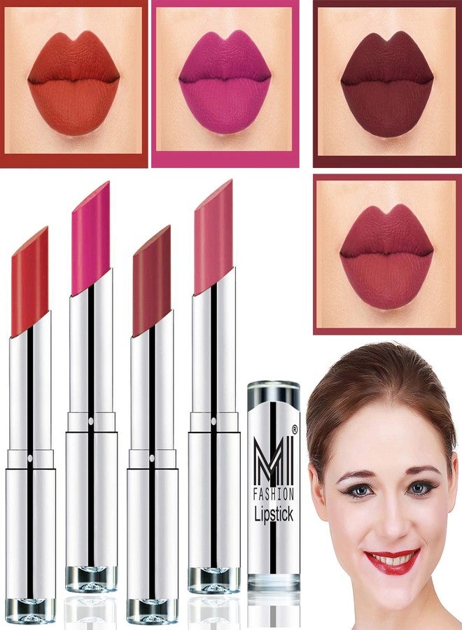 MI Fashion® Gorgeous Colour Creme Matte Lipsticks Combo (Pack of 4, 3.5gm each) - Orange Fever, Rosy Pink, Brown Raisin, Mauve - Image 1