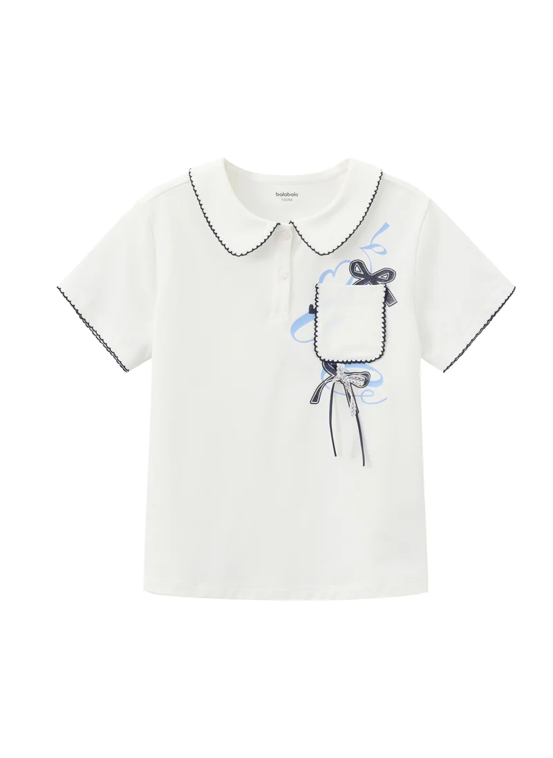 بالابالا Kids Girls Lapel short-sleeved T-shirt