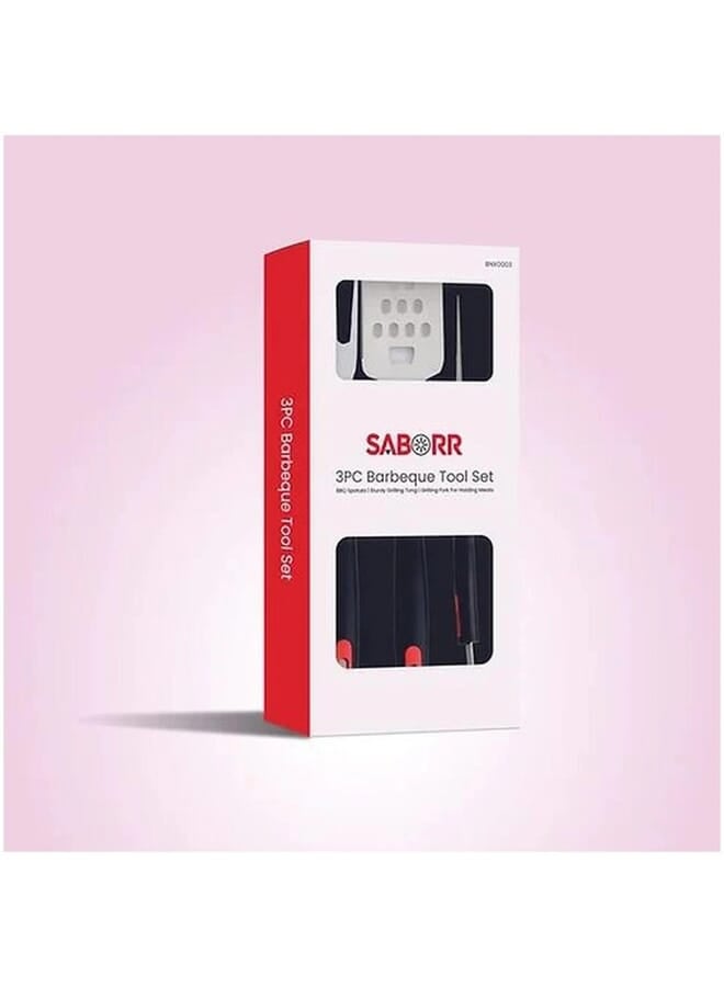 SABORR مجموعة أدوات الشواء SABORR 3 قطع BNX0003 – شوكة، ملقط ومقلب | فولاذ متين مع مقHandles ناعمة | خفيفة الوزن وسهلة التخزين - Image 1