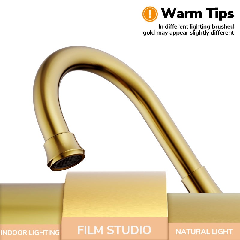 Hurran Bathroom Faucets for Sink 3 Hole, Hurran Brushed Gold Bathroom Sink Faucet with Pop-up Drain and Supply Lines, Stainless Steel Lead-Free Widespread Faucet for Vanity RV Farmhouse Sink - Image 2