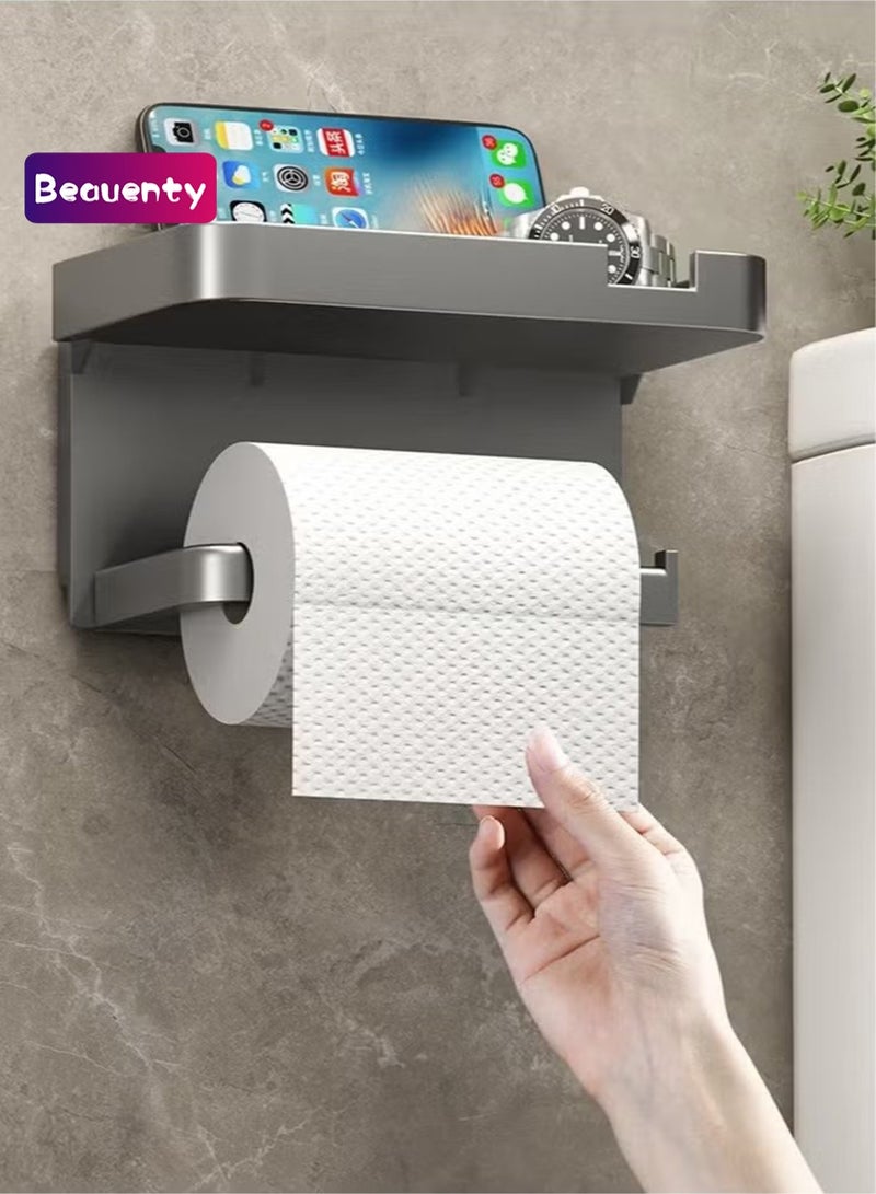 Beauenty Multifunctional Toilet Paper Holder | Tissue Holder for Bathroom | With Shelf, Phone Holder, Watch and Accessories Tray | Wall-Mounted | Space-Saving Organizer - Image 1