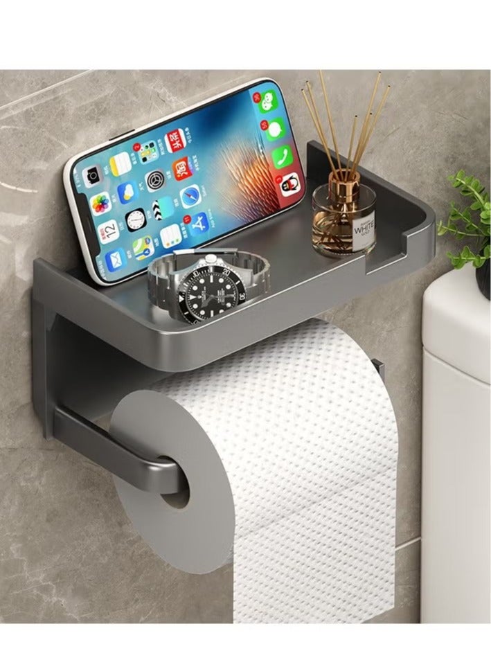 Beauenty Multifunctional Toilet Paper Holder | Tissue Holder for Bathroom | With Shelf, Phone Holder, Watch and Accessories Tray | Wall-Mounted | Space-Saving Organizer - Image 2