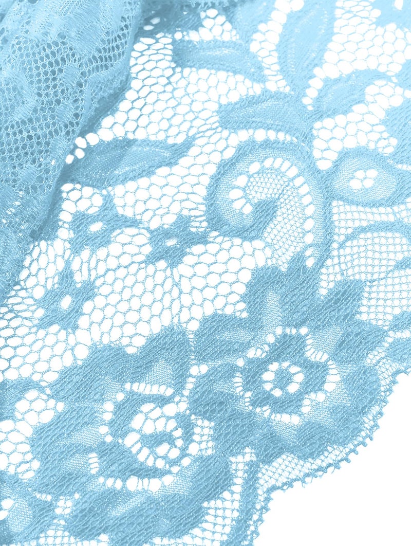 Lilosy Sexy Women Floral Lace Pajamas Lingerie Set High Waist Sheer Sleepwear See Through Nightwear Cami Shorts Bra and Panty 2 Piece Light Blue Medium - Image 3