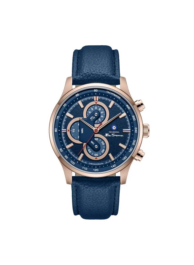 Ben Sherman Brighton Blue Dial Blue Genuine Leather Strap Chronograph Watch for Men, 43.5mm