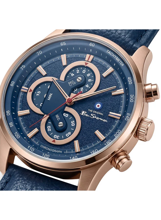 Ben Sherman Brighton Blue Dial Blue Genuine Leather Strap Chronograph Watch for Men, 43.5mm