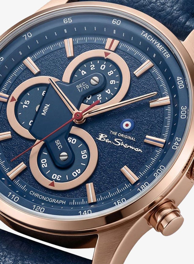Ben Sherman Brighton Blue Dial Blue Genuine Leather Strap Chronograph Watch for Men, 43.5mm - Image 2