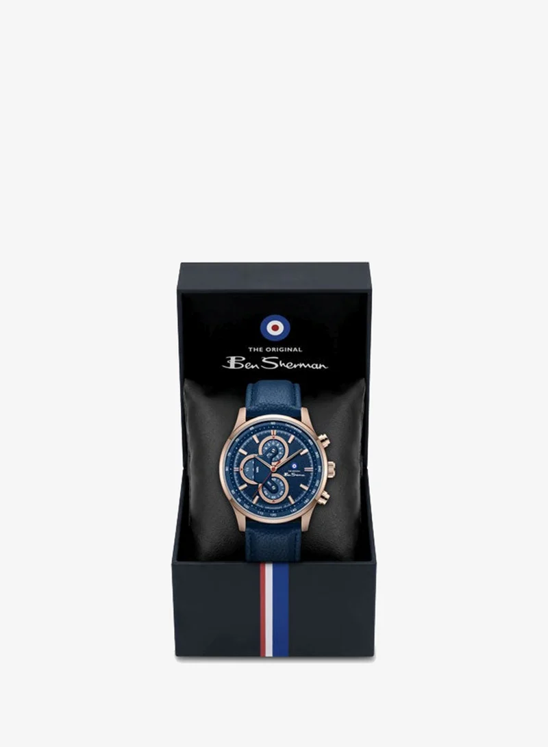 Ben Sherman Blue Brighton Blue Dial Blue Genuine Leather Strap Chronograph Watch for Men, 43.5mm for Men | Best Price UAE