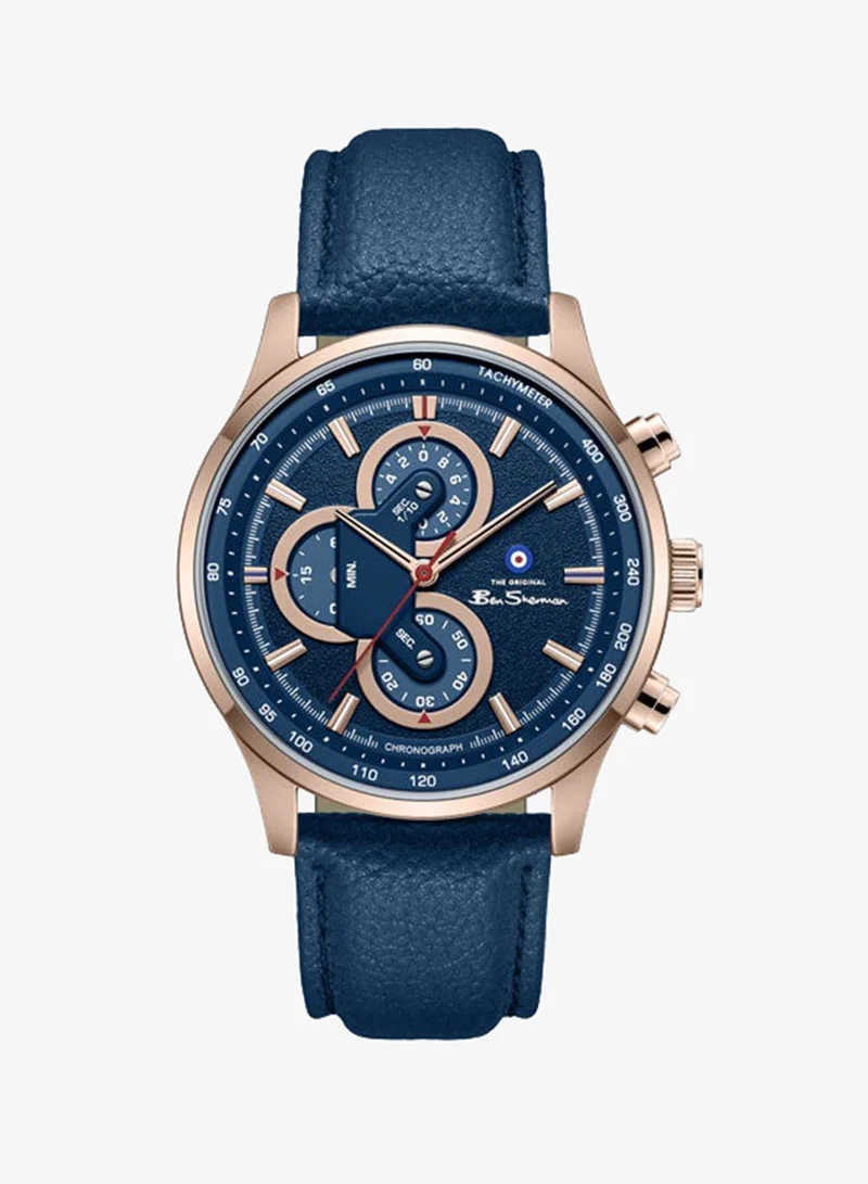 Ben Sherman Brighton Blue Dial Blue Genuine Leather Strap Chronograph Watch for Men, 43.5mm