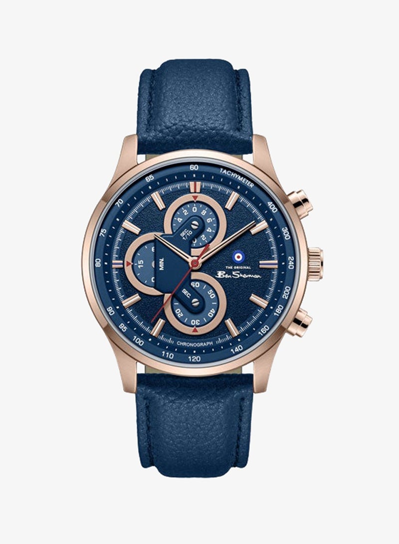 Ben Sherman Brighton Blue Dial Blue Genuine Leather Strap Chronograph Watch for Men, 43.5mm - Image 1