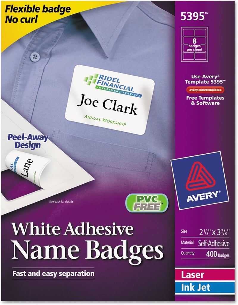AVERY White Adhesive Name Badges - 5395 - Image 1
