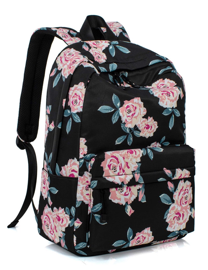 Leaper Travel Backpack for Women Girls Water Resistant Backpack for School Laptop Backpack Kids Backpack Kawaii Bookbag Floral Black - Image 1