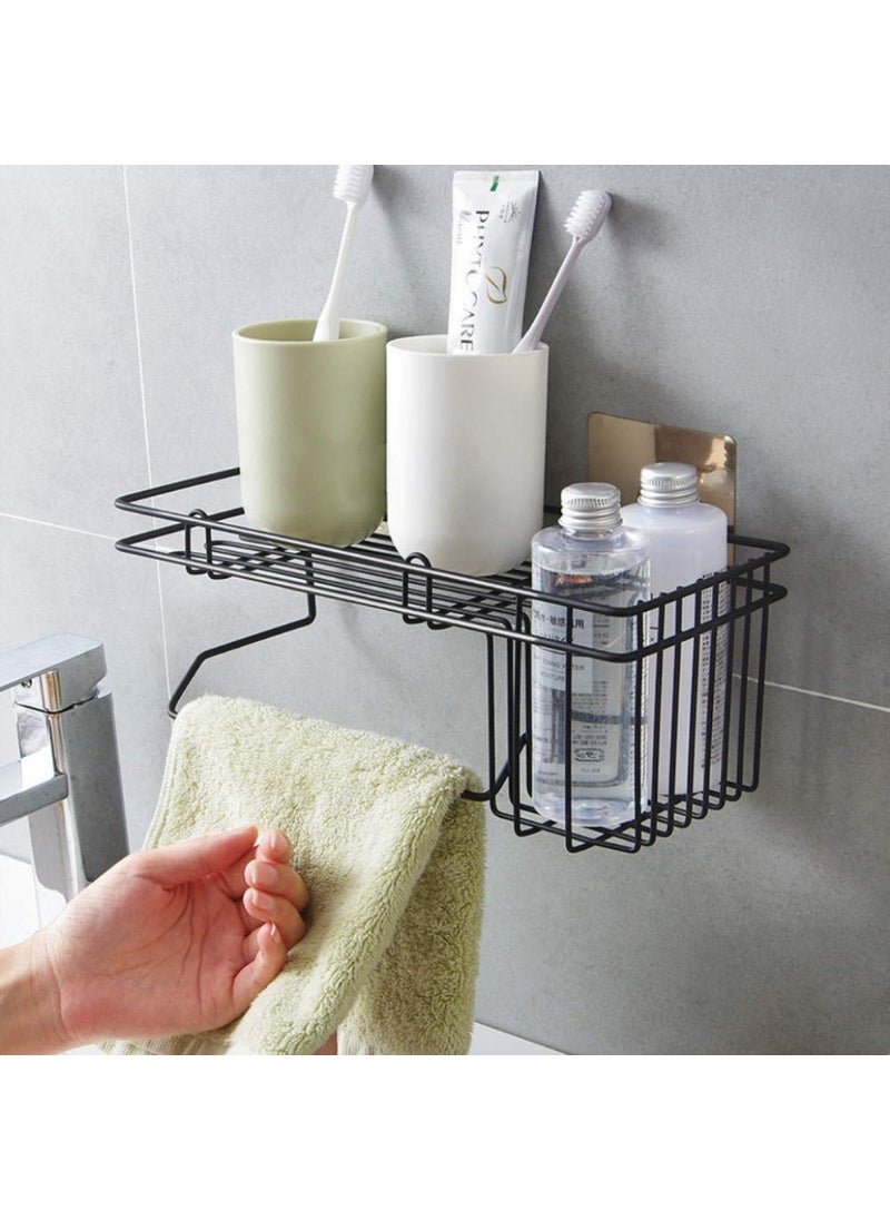 ASCETIC Ascetic Self Adhesive Wall Mounted Kitchen Storage Hanging Rack Basket with Tissue Holder and Kitchen Towel Holder Wardrobe Hanging Organizer Bathroom Storage Rack Black  - Image 1