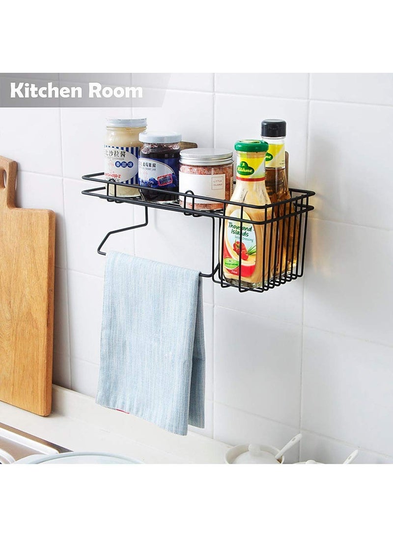 ASCETIC Ascetic Self Adhesive Wall Mounted Kitchen Storage Hanging Rack Basket with Tissue Holder and Kitchen Towel Holder Wardrobe Hanging Organizer Bathroom Storage Rack Black  - Image 3
