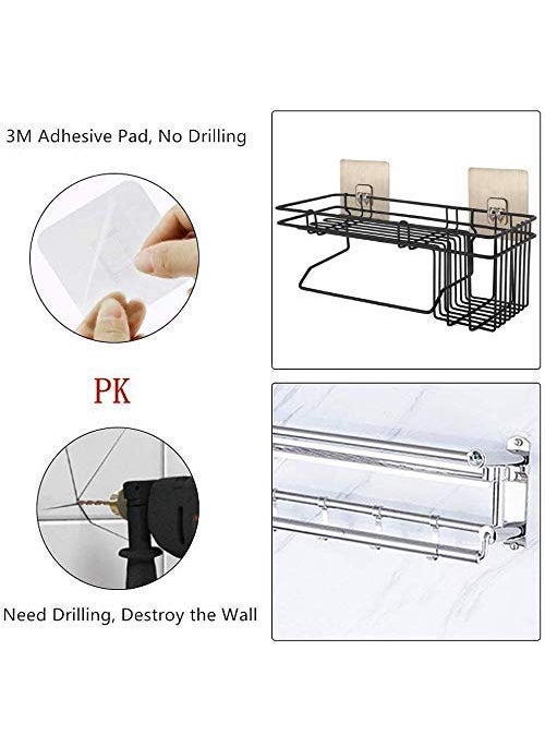 ASCETIC Ascetic Self Adhesive Wall Mounted Kitchen Storage Hanging Rack Basket with Tissue Holder and Kitchen Towel Holder Wardrobe Hanging Organizer Bathroom Storage Rack Black  - Image 4
