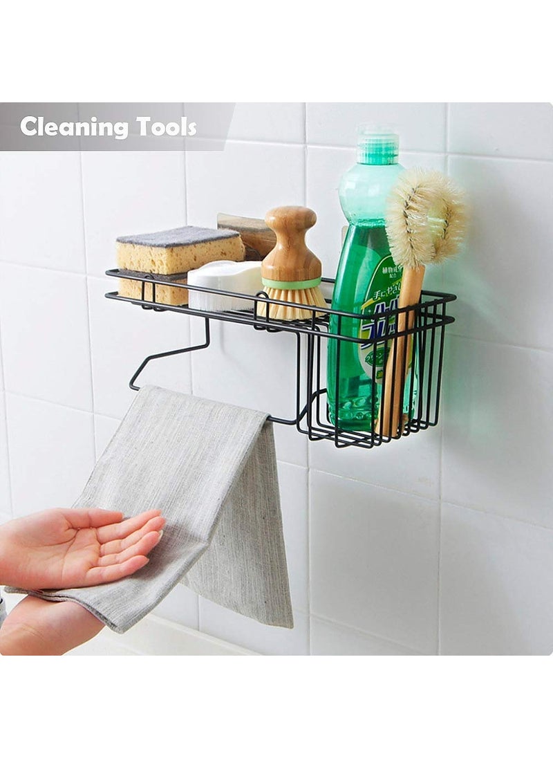 ASCETIC Ascetic Self Adhesive Wall Mounted Kitchen Storage Hanging Rack Basket with Tissue Holder and Kitchen Towel Holder Wardrobe Hanging Organizer Bathroom Storage Rack Black  - Image 2