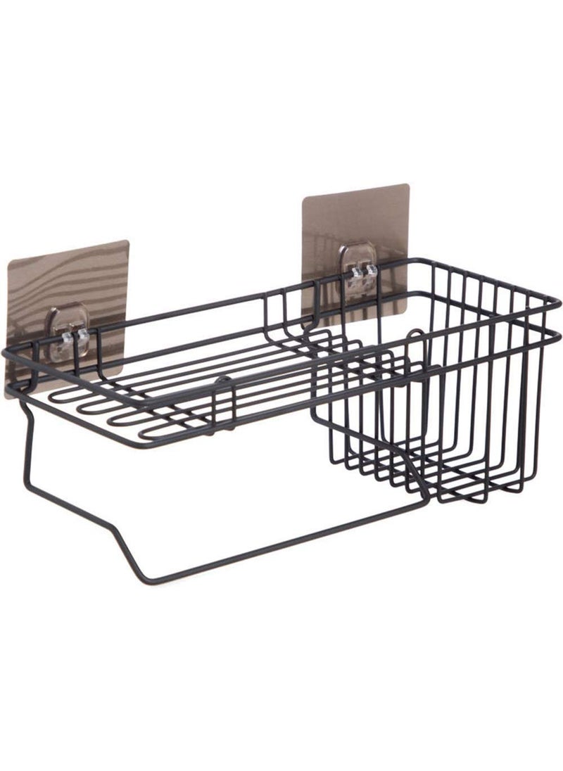 ASCETIC Ascetic Self Adhesive Wall Mounted Kitchen Storage Hanging Rack Basket with Tissue Holder and Kitchen Towel Holder Wardrobe Hanging Organizer Bathroom Storage Rack Black  - Image 5