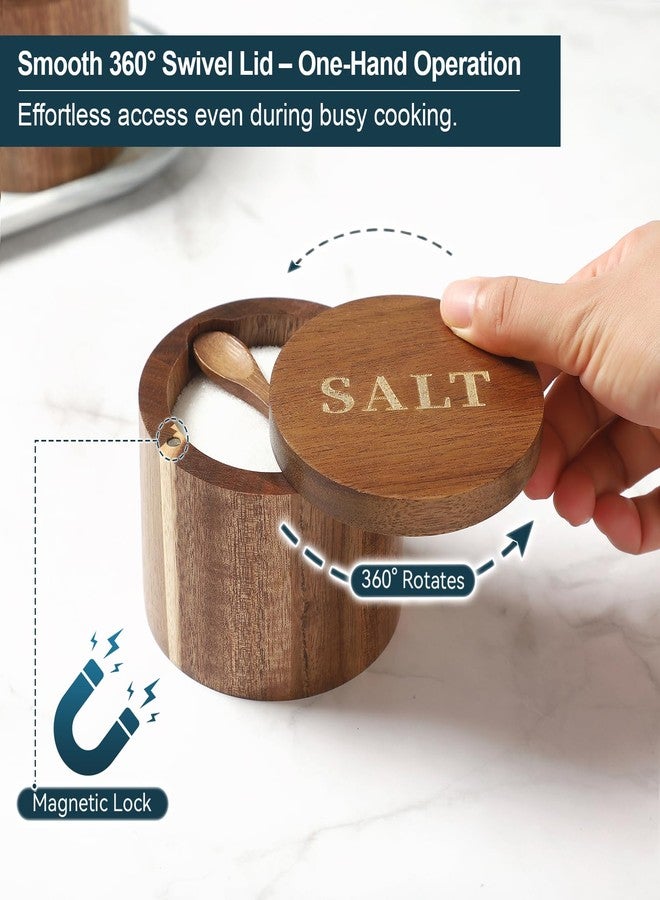 Timtopno Salt Cellar, Acacia Wood Salt Container with Built-in Spoon & Swivel Lid, Engraved SALT Box, Salt Holder Bowl for Countertop Seasoning Storage - Image 4