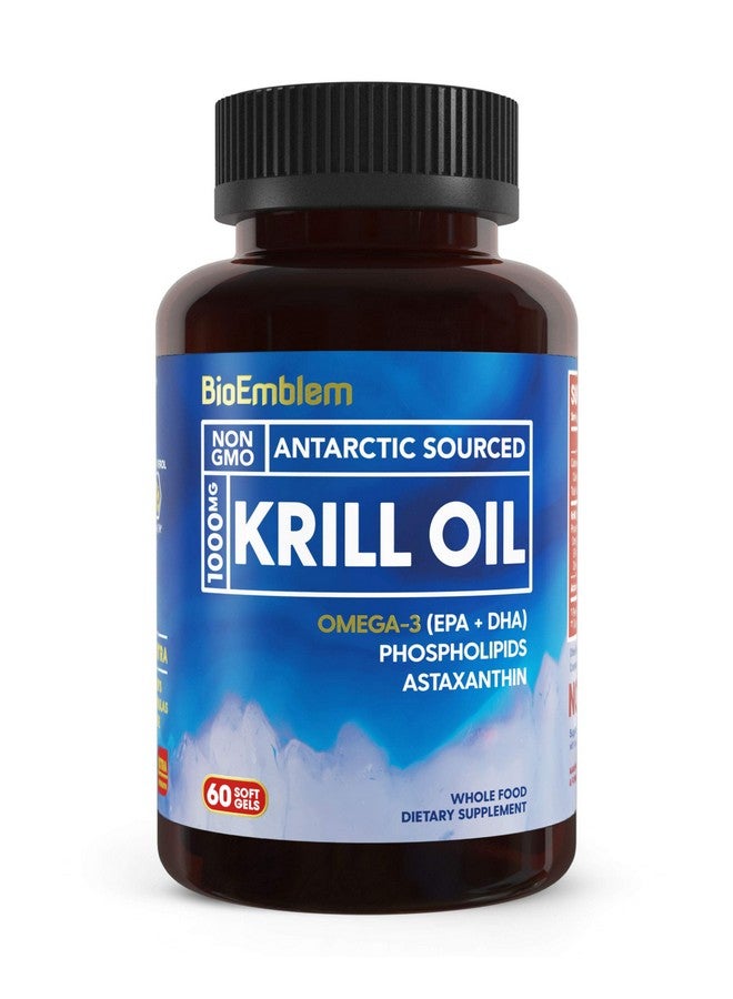 BioEmblem Antarctic Krill Oil Supplement ; 1000Mg ; Omega 3 Oil With High Levels Of Epa + Dha Astaxanthin And Phospholipids ; No Fishy Aftertaste ; 60 Count Non Gmo Softgels  - Image 1