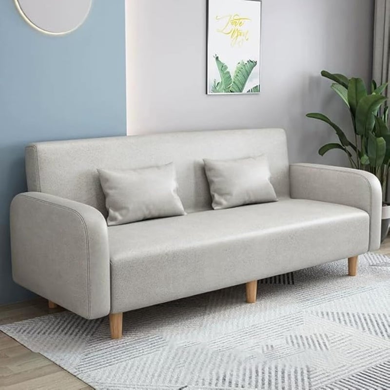 Seats 3 Modern Small Solid Wood Frame Foam-Filled Sofa with Square Arm  Flannel Upholstery, Space-Saving, Cushion Back (150 x 65 x 75 cm) (Gray White)