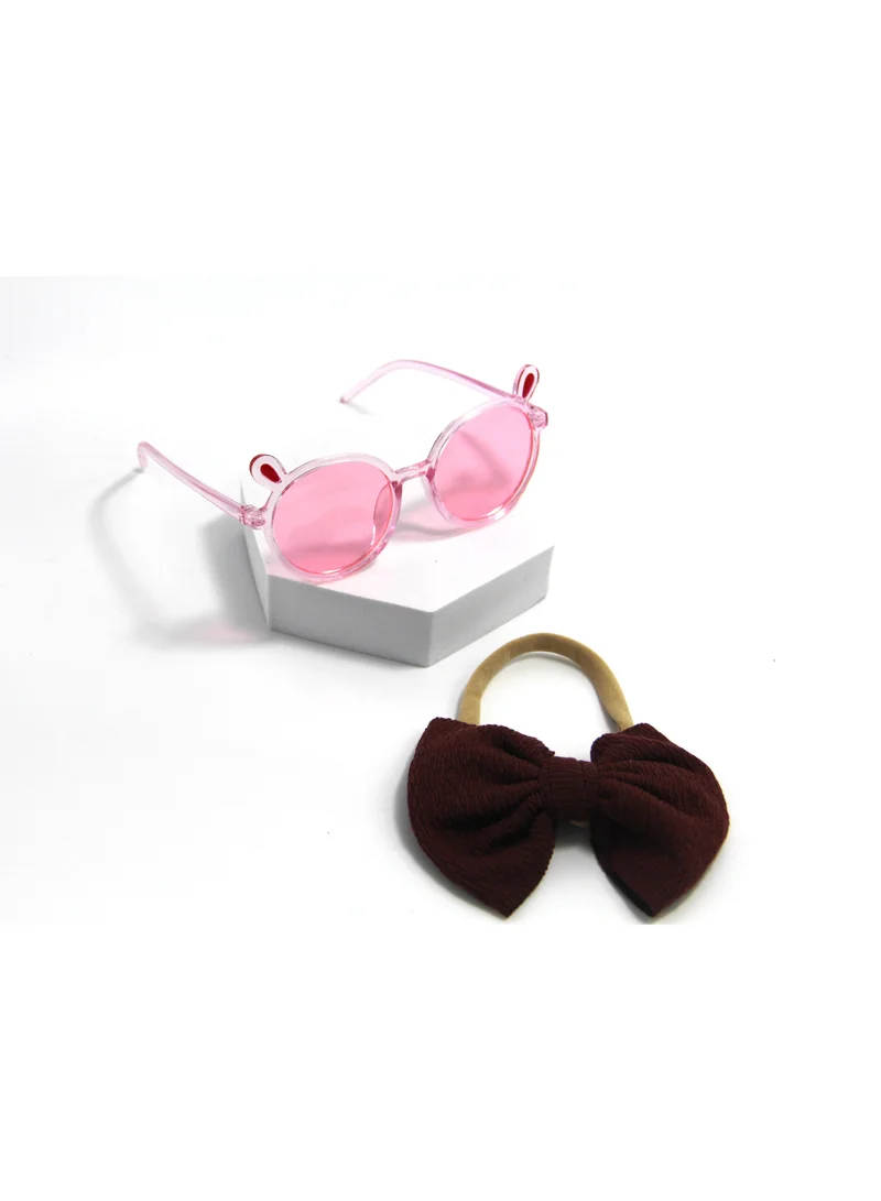 D'Daniela Layla Glasses and Bow Barrette Ponytail Set For Babies and Girls - Maroon