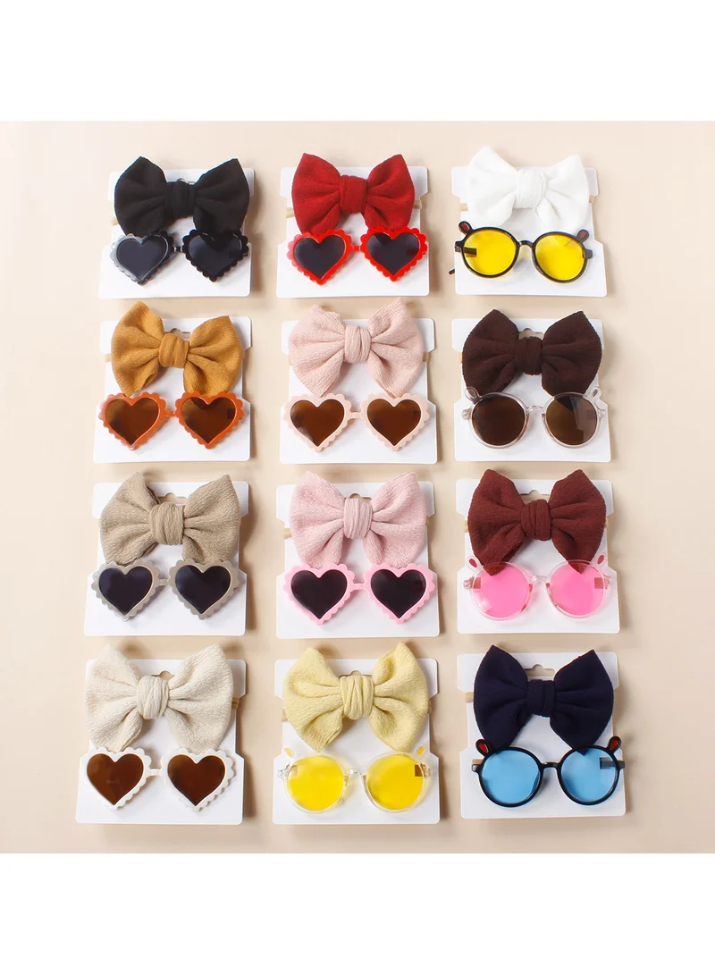D'Daniela Layla Glasses and Bow Barrette Ponytail Set For Babies and Girls - Maroon