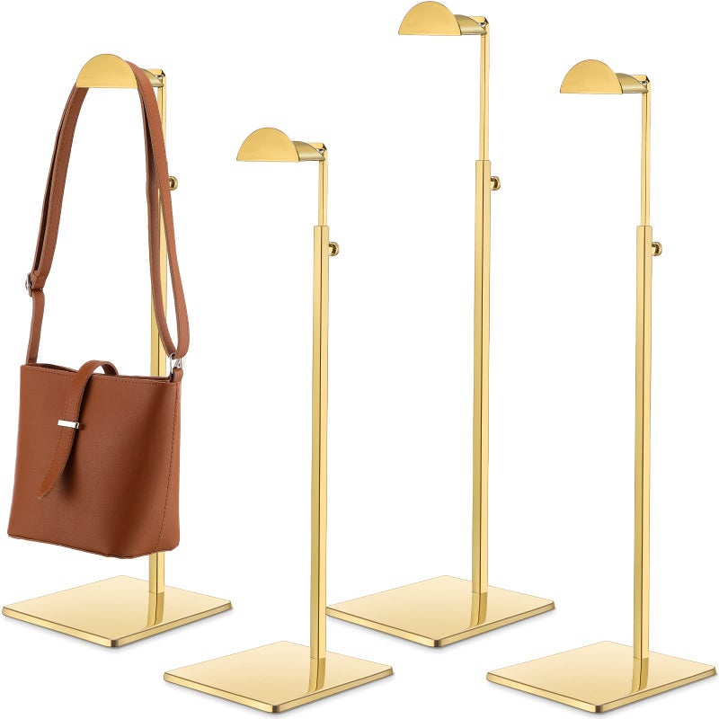 Maitys 4 Pack Purse Display Stands Stainless Steel Adjustable Height Bags Display Holder for Home Store Boutique Counter Gold