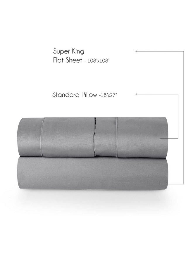 SPREAD SPAIN أوراق سرير إيطالية من سبريد إسبانيا® بــ 500 خيط، 108" × 108" بوصة بحجم سوبر كين مع 2 غطاء وسادة، أوراق قطن خالية من التجاعيد، رمادي فولاذي - Image 4