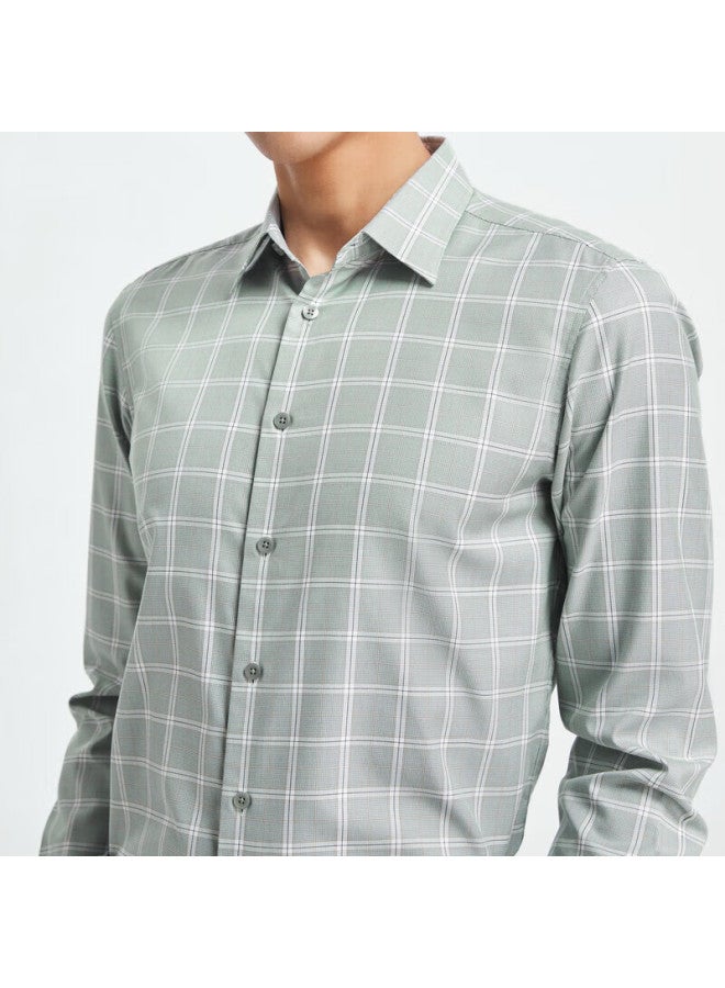 Youngor Men's Shirt Autumn Winter Youth Business Casual Plaid Long Sleeve Shirt Green Plaid Size 44 - Image 2