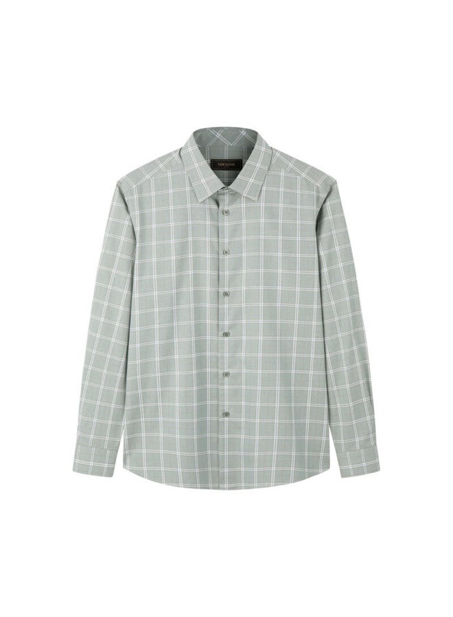 Youngor Men's Shirt Autumn Winter Youth Business Casual Plaid Long Sleeve Shirt Green Plaid Size 44 - Image 3