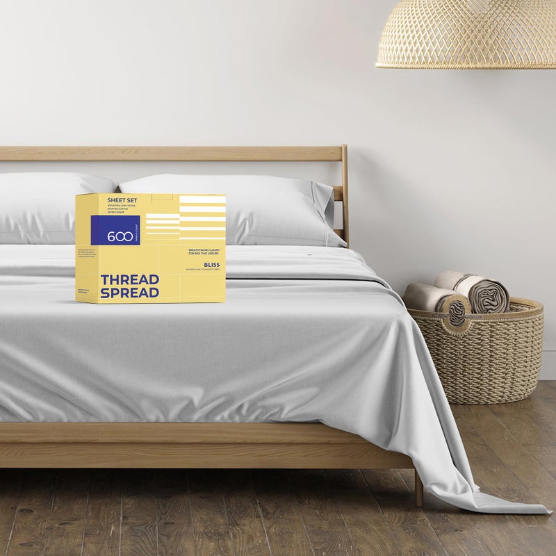 THREAD SPREAD Luxury Egyptian Cotton Sheets King Size  600 Thread Count Sheets King 4 PC Luxury Sheets Set King Size 16 Deep Pocket Soft Cooling Sateen Weave Hotel Luxury Bed Sheets Sets  Silver