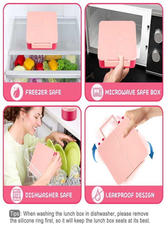 MAXSO طقم علبة غداء ماكسو بينتو للأطفال مع حافظة حساء حرارية سعة 8 أونصات، حافظة طعام ساخنة مانعة للتسرب بأربعة أقسام، برطمان طعام معزول للأطفال الصغار في الحضانة والمدرسة - وردي - Image 4