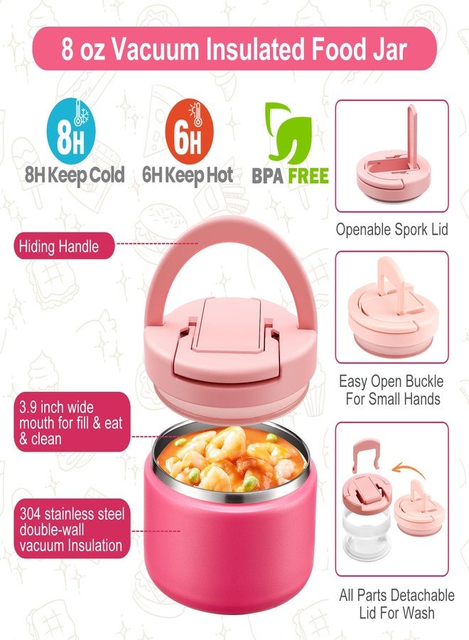 MAXSO طقم علبة غداء ماكسو بينتو للأطفال مع حافظة حساء حرارية سعة 8 أونصات، حافظة طعام ساخنة مانعة للتسرب بأربعة أقسام، برطمان طعام معزول للأطفال الصغار في الحضانة والمدرسة - وردي - Image 3