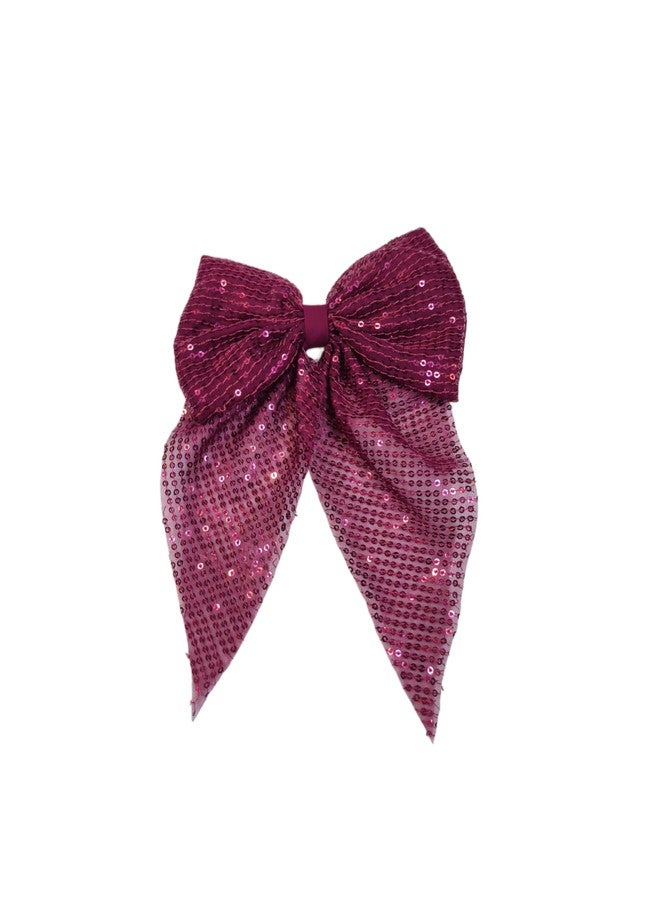 Fairytale Large Sequin Hair Bow Hair Pin, Sparkly Wedding Party Hair Accessory, Glitter Fashion Hair Clip For Girls And Women. (Red) - Image 1