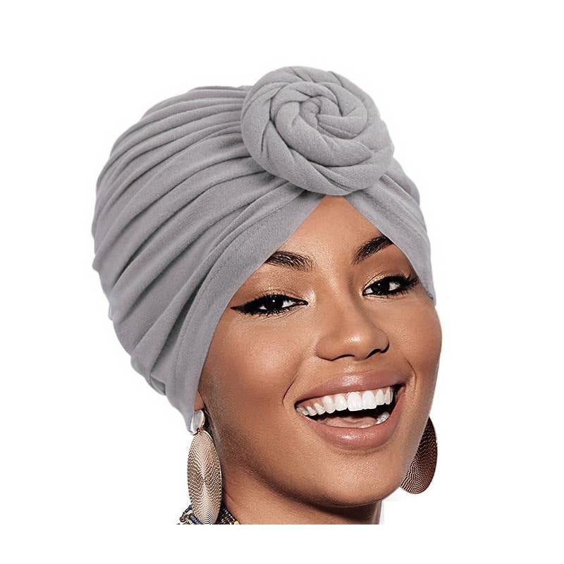 Ladies Twisted Knotted Ethnic Turban Cap Twist-Grey 