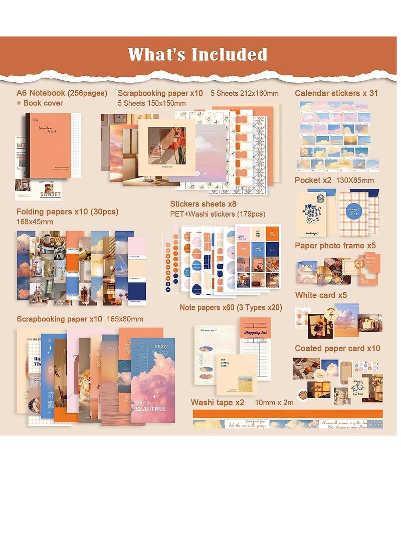 Y&D Scrapbooking Supplies Kit  Bullet Junk Journal Kit With Journaling Supplies Aesthetic Scrapbook Paper A6 Grid Notebook Scrapbook Kit Art Craft Diy Gift For Adult Teen Girl Kid Women Sunset  - Image 5
