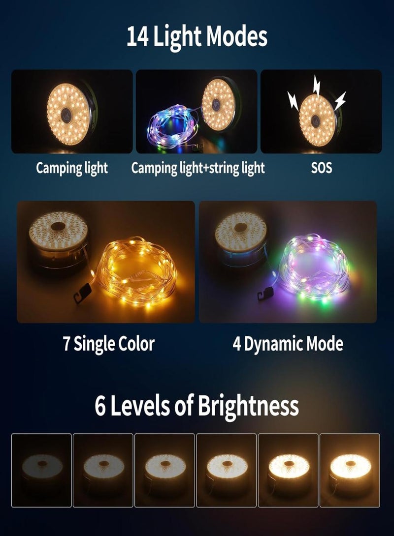 Alruht 10M Waterproof String Lights, 2-in-1 Outdoor Lantern with 14 Modes, Long-Lasting 4000mAh Battery, for Campsite, Garden (Black) - Image 4