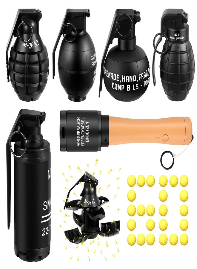 Sratte قنابل يدوية سراتي 6 قطع للعبة التكتيكية مع 60 رصاصة فوم تأثير ممتع حلقة سحب قنابل للبالغين رياضات خارجية (أسود) - Image 1