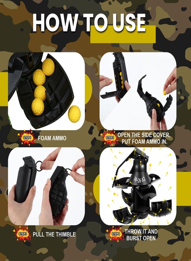 Sratte قنابل يدوية سراتي 6 قطع للعبة التكتيكية مع 60 رصاصة فوم تأثير ممتع حلقة سحب قنابل للبالغين رياضات خارجية (أسود) - Image 3