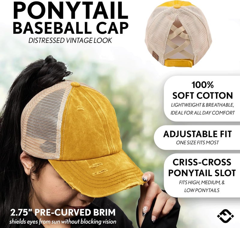 Funky Junque Ponytail Hat for Women - Baseball Cap with Adjustable Fit & High Pony Tail Criss Cross Back for Everyday Wear - Image 2
