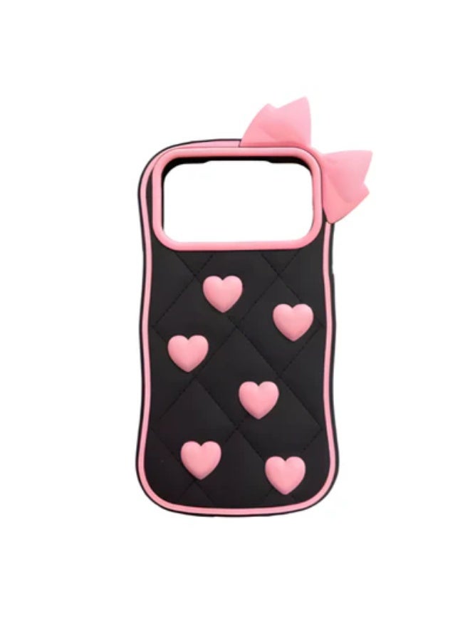 iPhone 17 pro max  Case Phone Cases,Cute 3D Cartoon Black Silicone Phone Case with Pink Love Bow Soft Shockproof Protective Case Funny for