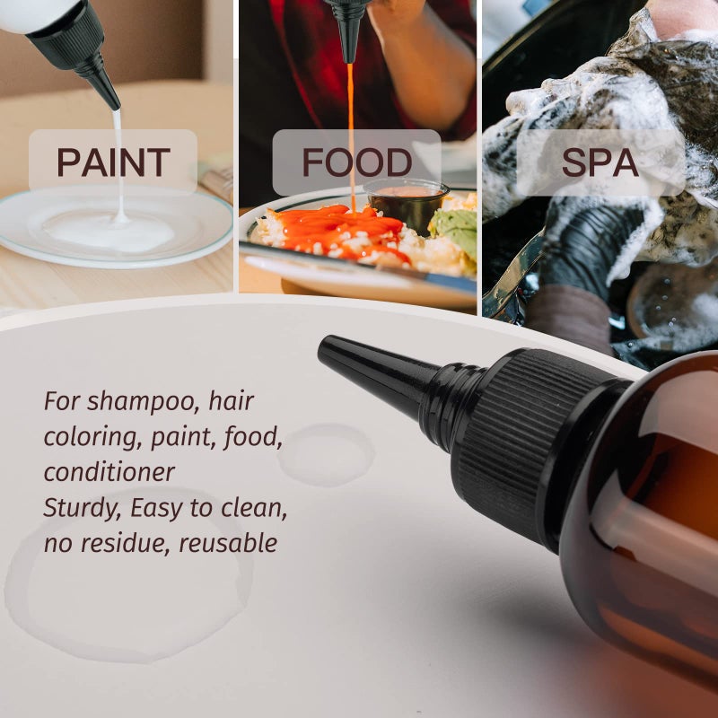 Tekson Hair Color Applicator Bottles, 5 Pack Refillable Squeeze Bottle, Empty Plastic Twist Top Cap Bottles (3.4 OZ, Amber) - Image 2