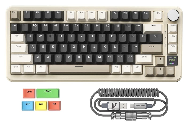 MAMBASNAKE لوحة مفاتيح ميكانيكية MAMBASNAKE x Attack Shark X85PRO مع ختم، لوحة مفاتيح ألعاب لاسلكية 75% مع شاشة TFT ومقبض CNC، 2.4 جيجاهرتز / BT5.1 / USB-C / 5 طبقات من التبطين، مفتاح خطي قابل للتبديل، للكمبيوتر الشخصي - Image 1