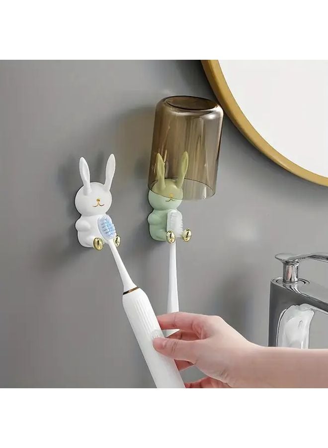 Wall Mounted Bunny Toothbrush Holder Mouthwash Cup Organizer Random Color - Image 2