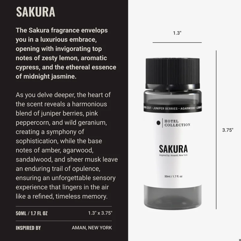 هوتيل كوليكشن Sakura Fragrance Oil Blend - Hotel Inspired for Luxury Essential Oil Diffusers - Aromatherapy Scent Diffuser Oil - Lemon Zest, Juniper Berries, and Agarwood - 50 mL, 1.7 fl oz