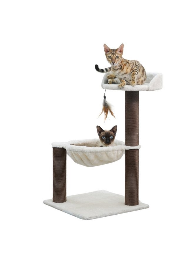 كاتري شجرة قطط كاتري مع لعبة من الريش - تصميم مريح لأرجوحة القطط، تجذب القطط الصغيرة للاسترخاء، تحب القطط الاستلقاء بهدوء أثناء اللعب بلعبة من الريش وعمود الخدش، (وصول مبتكر) - Image 1