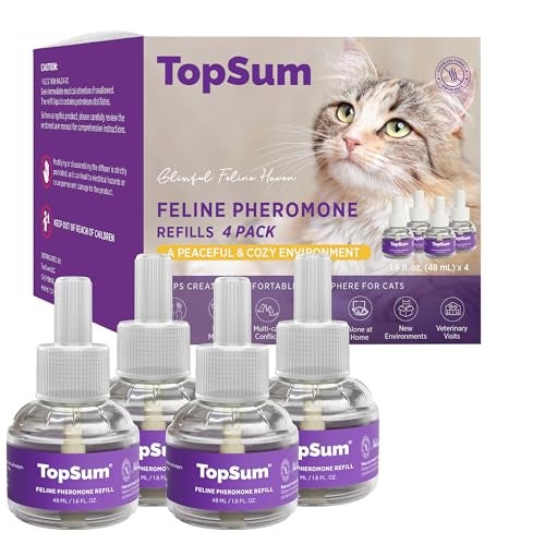TopSum Cat Calming Pheromone Diffuser Feline Pheromones Plug in for Stress Alone At Home Spraying Fighting Scratching Aggression Excessive Meowing Purple 4 Refills - Image 1
