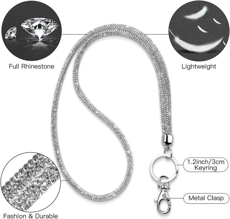 Soleebee Rhinestone Office Lanyard, 31.5'' Bling Neck Lanyard with Metal Clasp & Keyring, Crystal Lanyard for Women, ID Card, Keys Strap （5 Pack） - Image 5