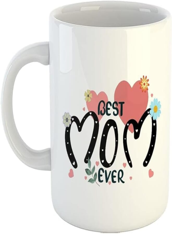 ella - Printed Ceramic Coffee Mug, Mothers Day Gift For Mother, Best Mom Ever Floral1, 325 Ml(11Oz), 4071-Wh